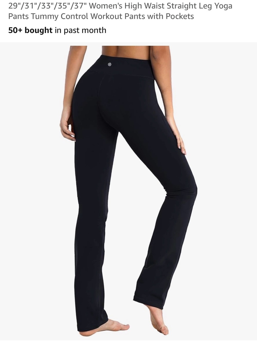 High-Waist Straight Leg Yoga Pants - Black (33in inseam)